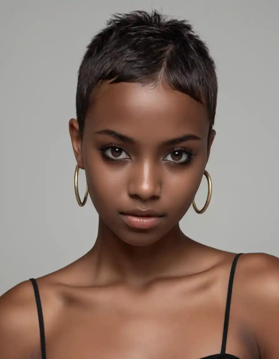Retrato em close de jovem modelo feminina com pele negra