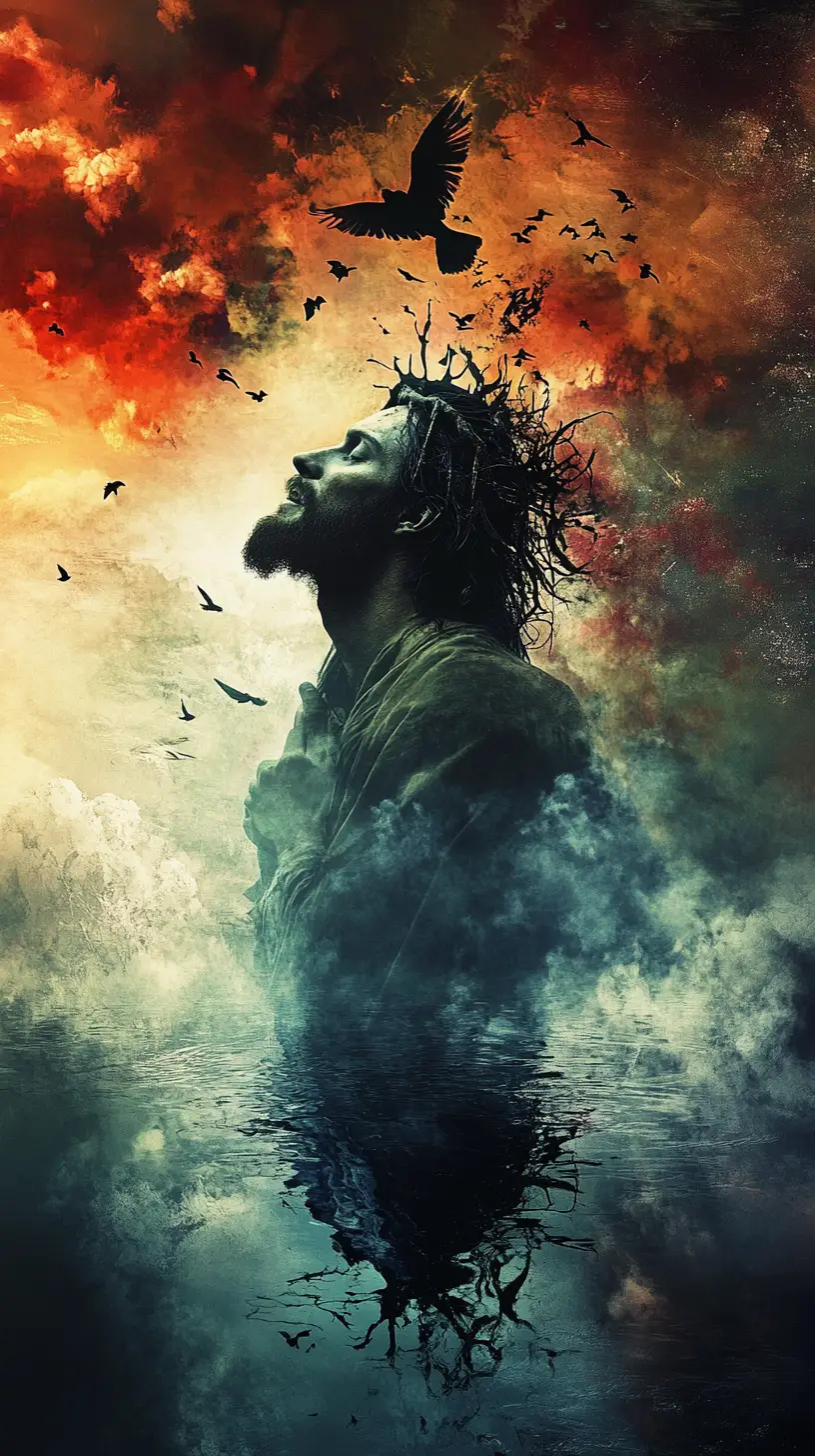 Corrupted pastor leading followers inside a shadowy church