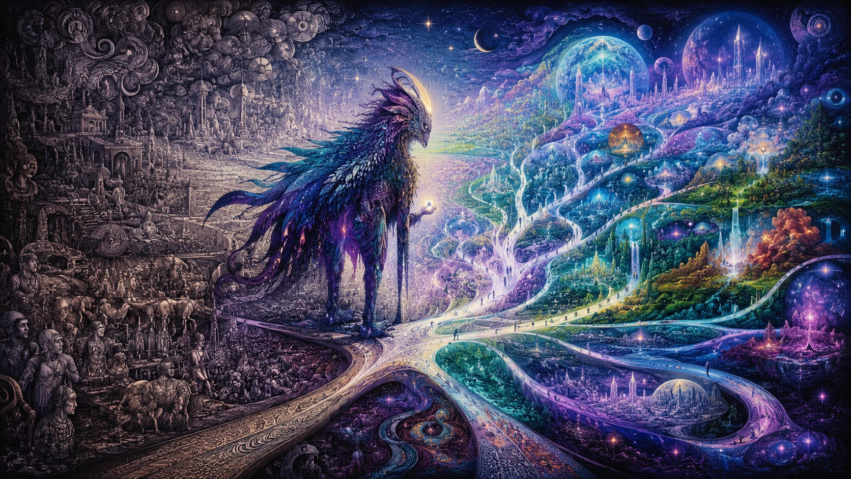 Surreal Colossal Creature At A Forked Temporal Landscape