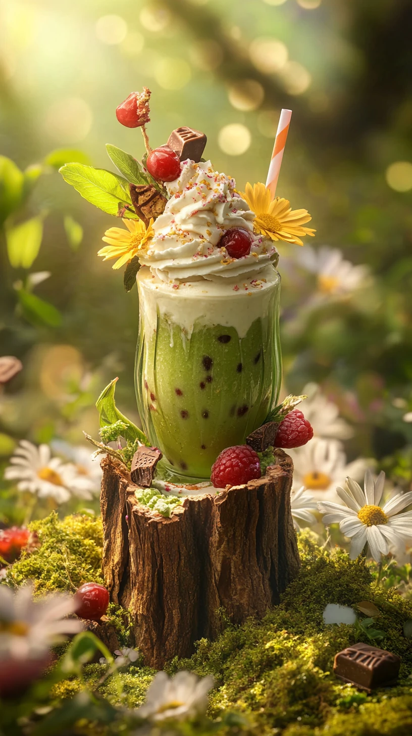 Fantasy dessert served in a carved forest tree stump