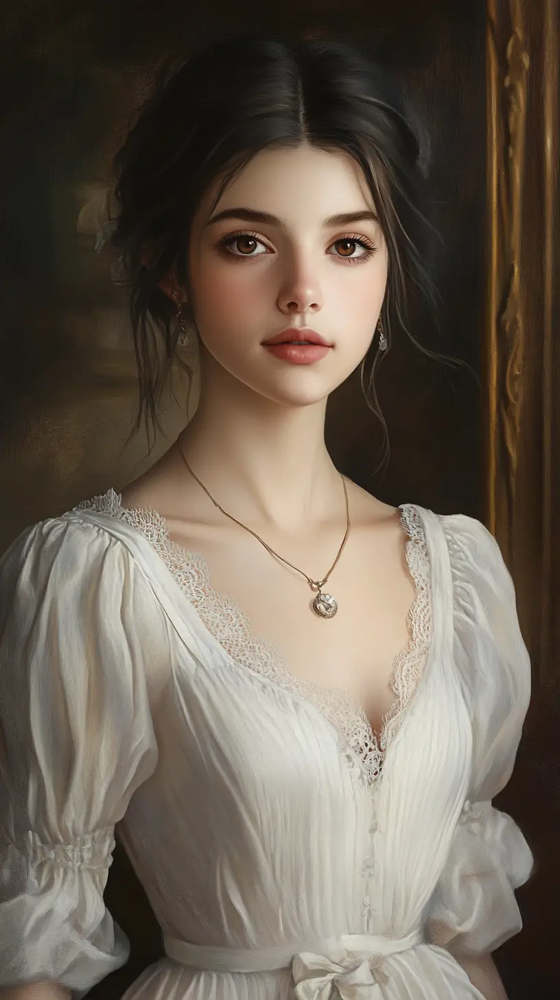 Serene close up portrait of an aloof young heiress