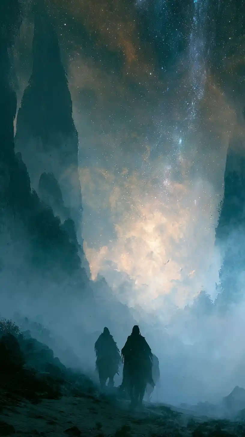 Surreal man with open mind facing dark clouded sky