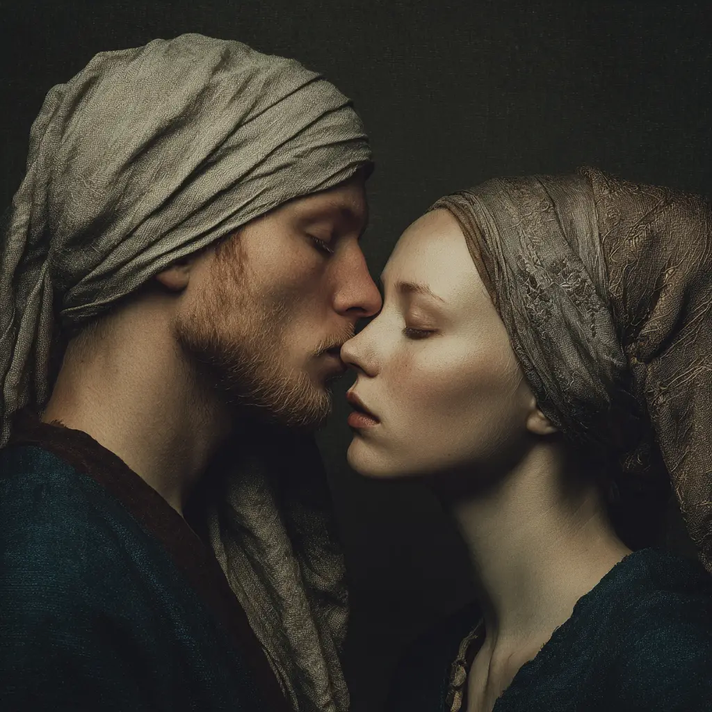 Romantic couple portrait in renaissance inspired fashion setting
