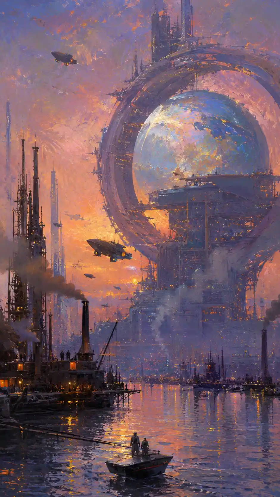 Paesaggio urbano industriale surreale con audace atmosfera magica