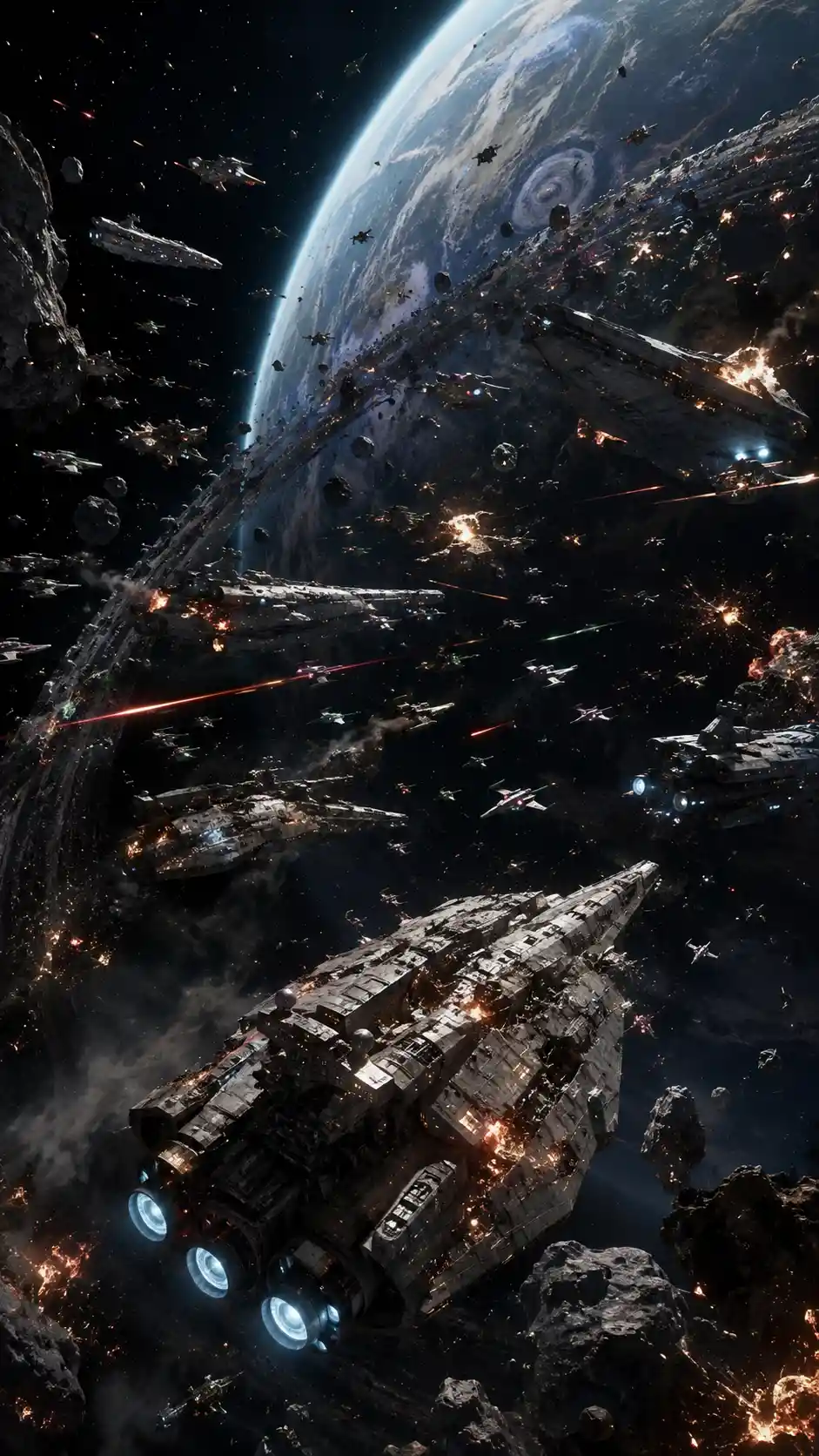 Epic space battle around a massive ringed alien planet