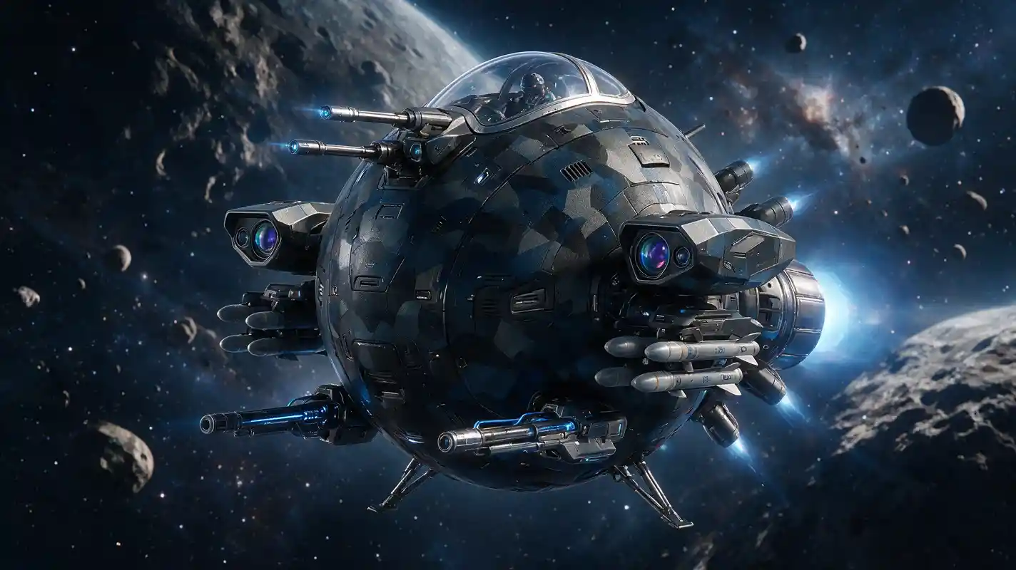 Kugelförmiger Einsitzer-Raumjäger mit sichtbarem Pilotencockpit