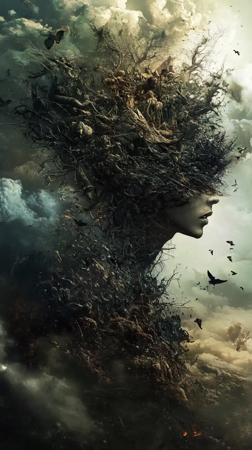 Abstract vision of an open mind clouded by shadows