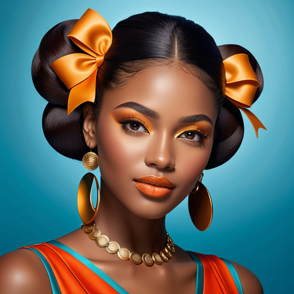 Confident black woman portrait in circular 3D cartoon relief