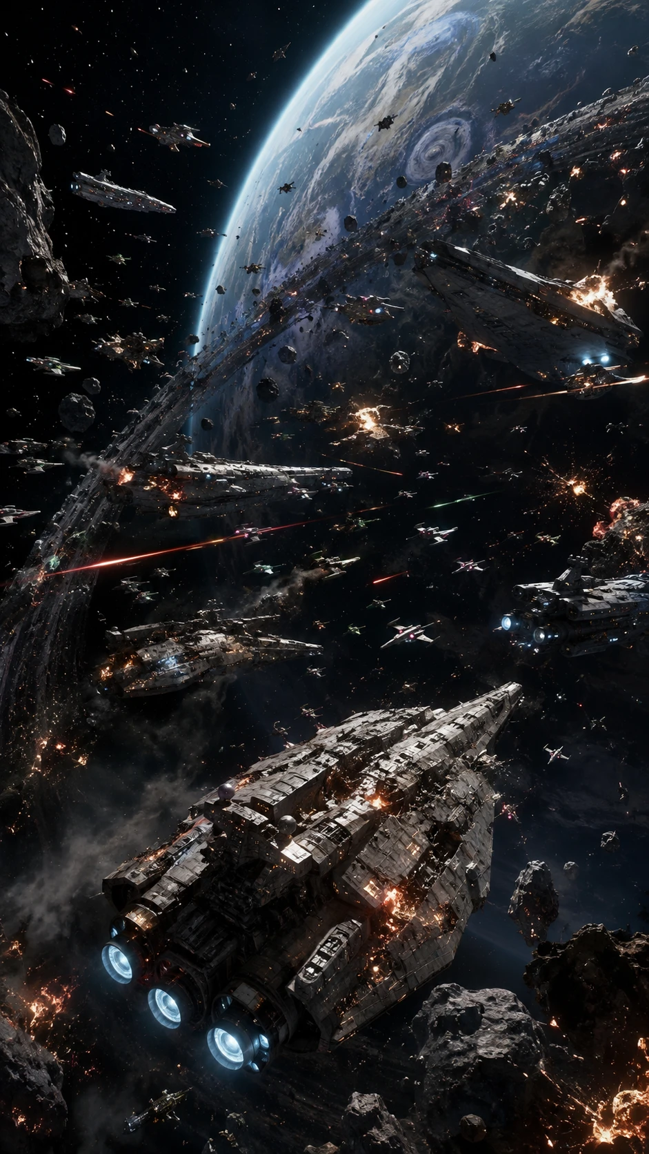 Epic space battle around a massive ringed alien planet