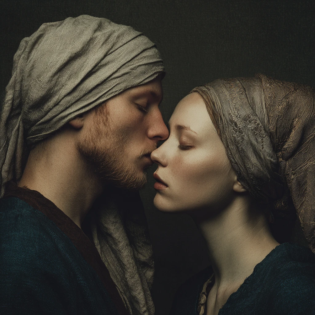 Romantic couple portrait in renaissance inspired fashion setting