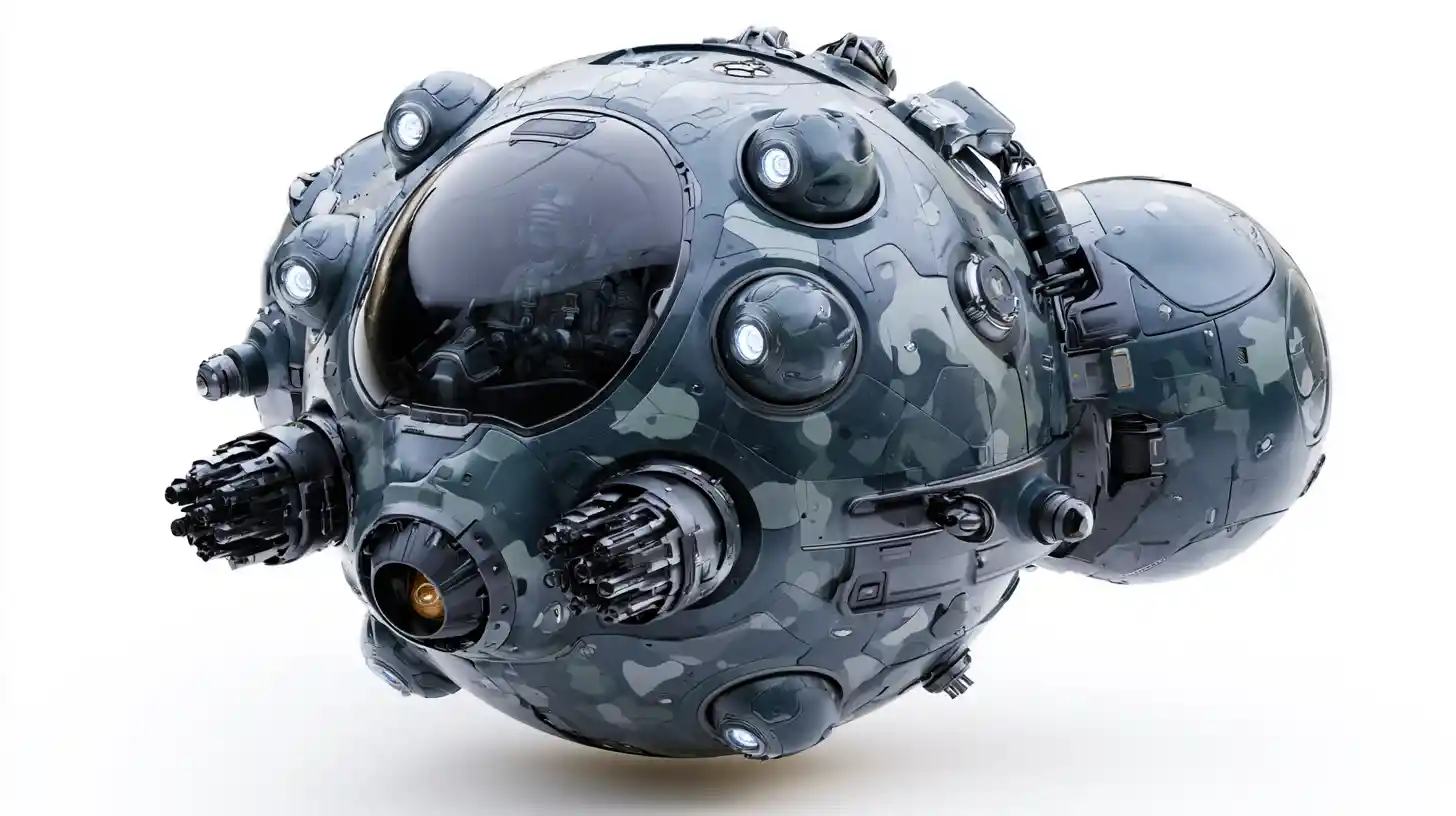 Spherical single seat space fighter with visible pilot