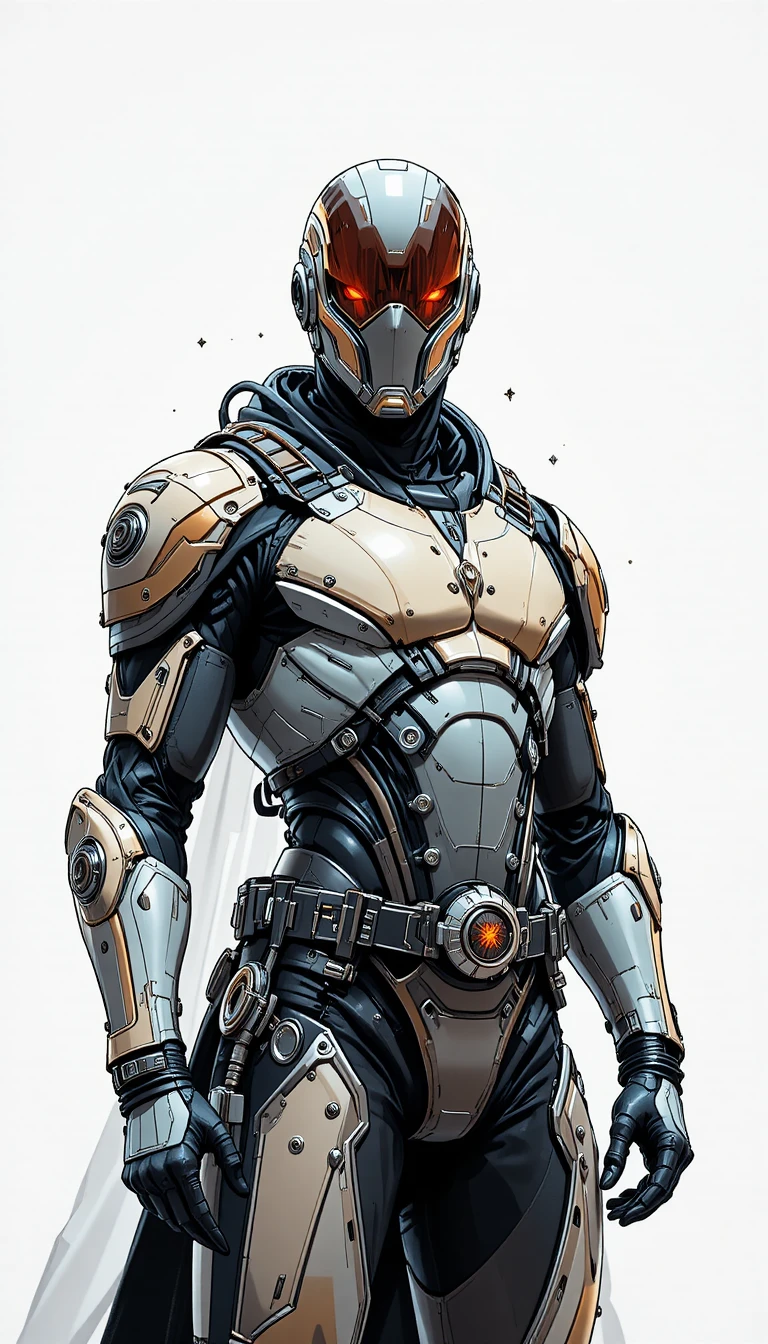 Futuristic space pirate in high tech armor on white background