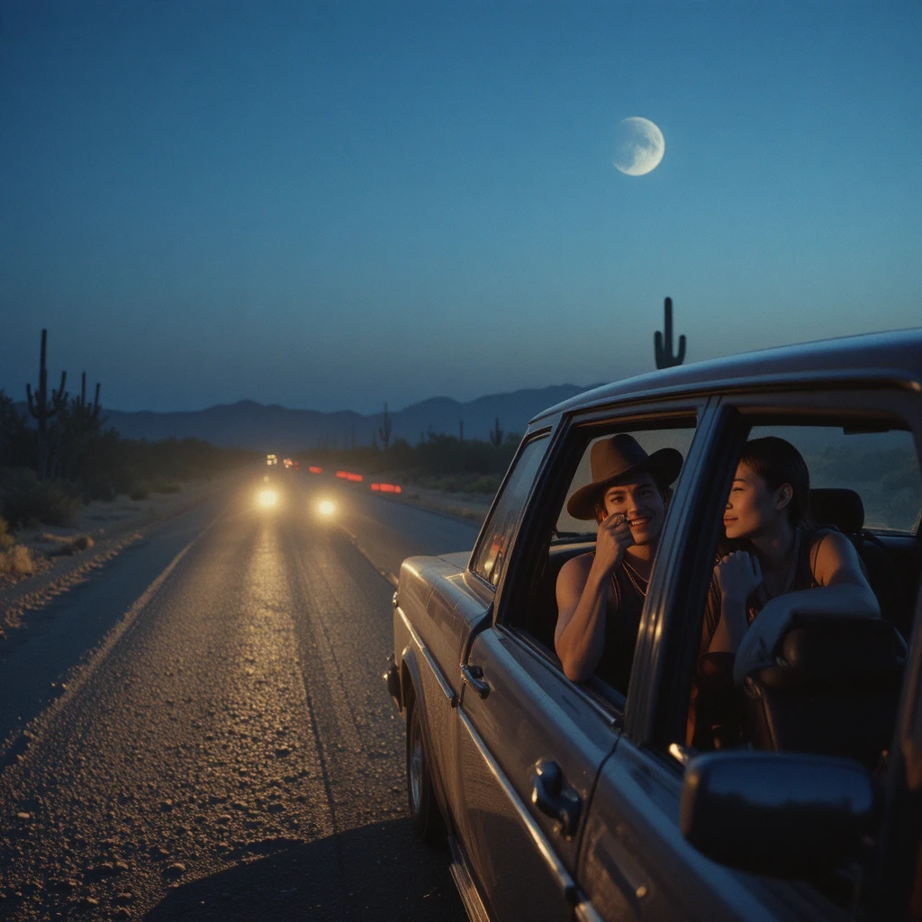 Hitchhiker Standing On A Dark Country Road Outside Tucson