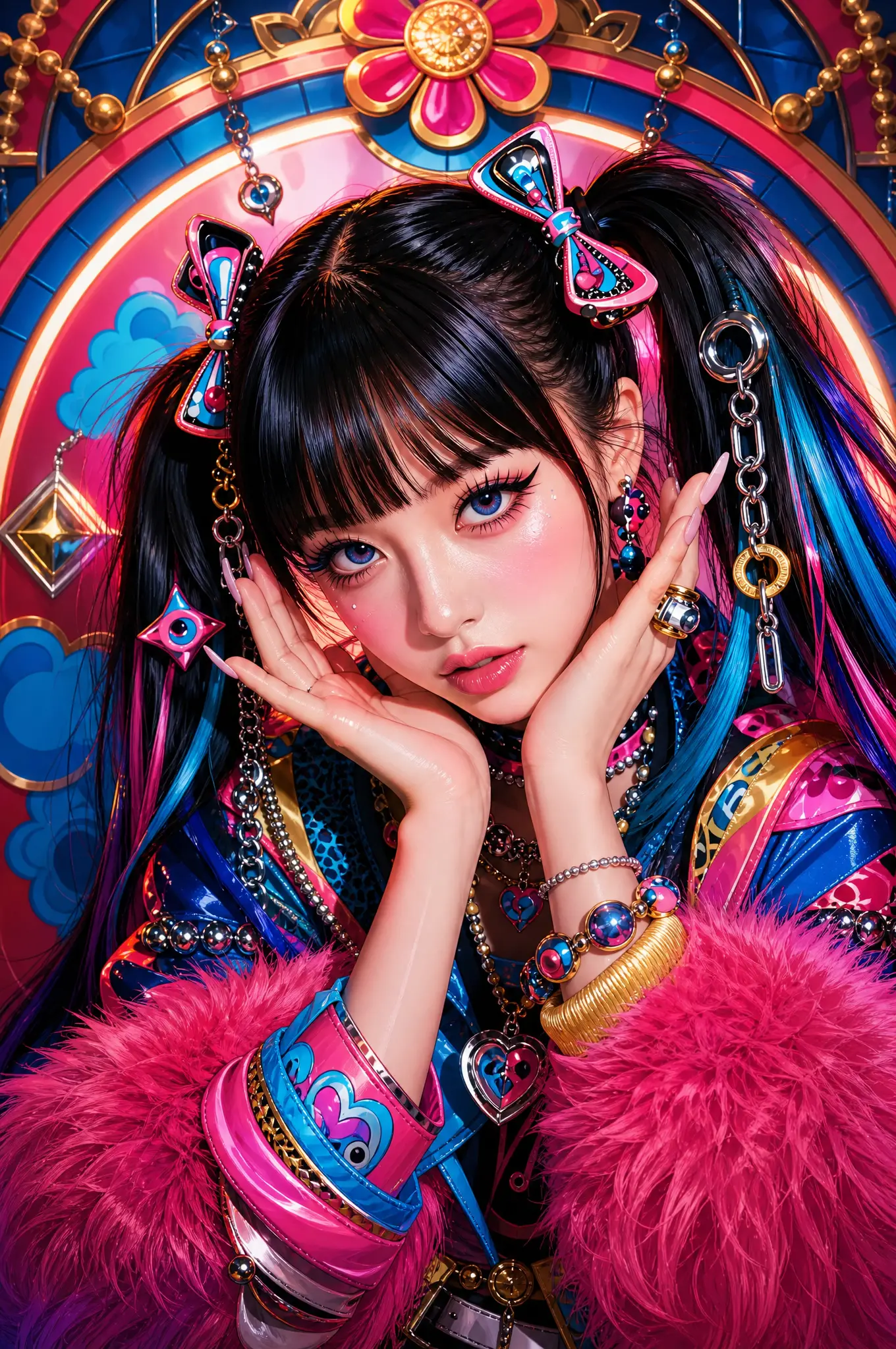 Stylish anime woman posing in ornate futuristic costume