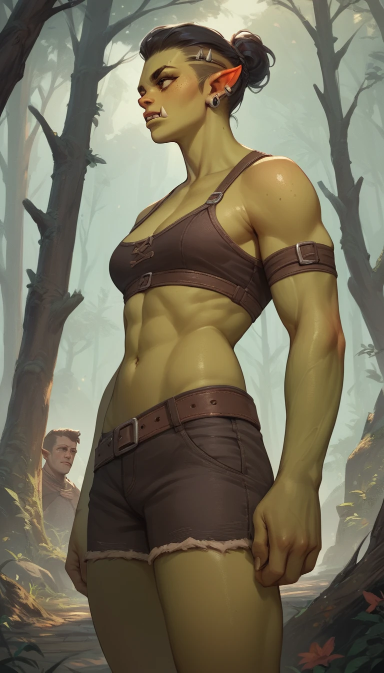Orc in profile gazing left within a quiet forest