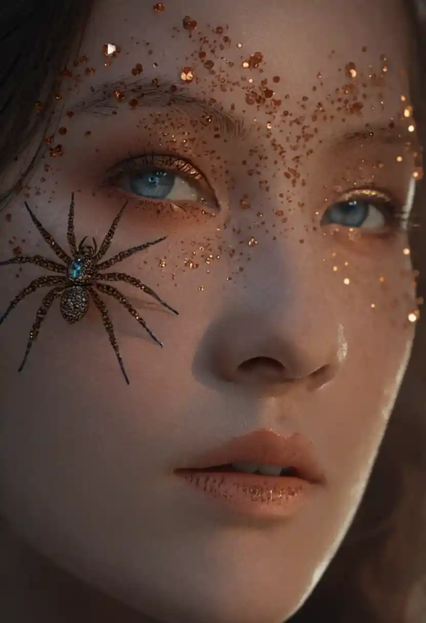 Extreme close up beauty portrait with jeweled spiders
