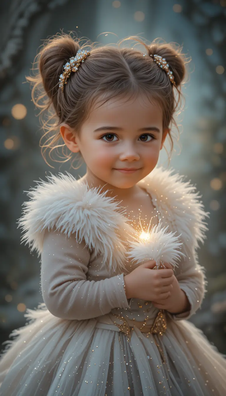 Whimsical young girl with white ferret in warm portrait