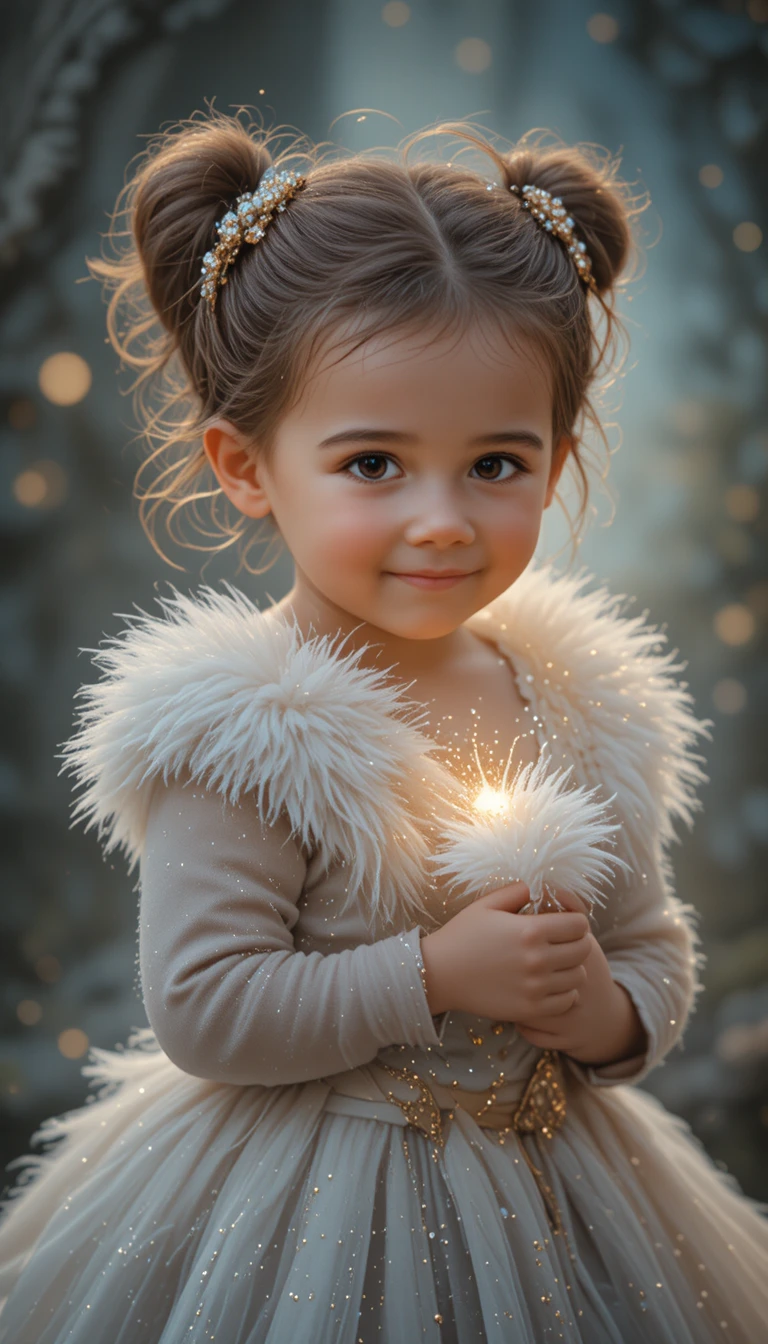 Whimsical young girl with white ferret in warm portrait