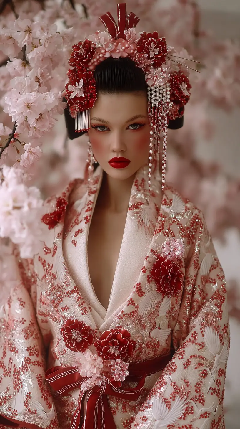 Avant garde geisha couture bridal portrait for fashion editorial