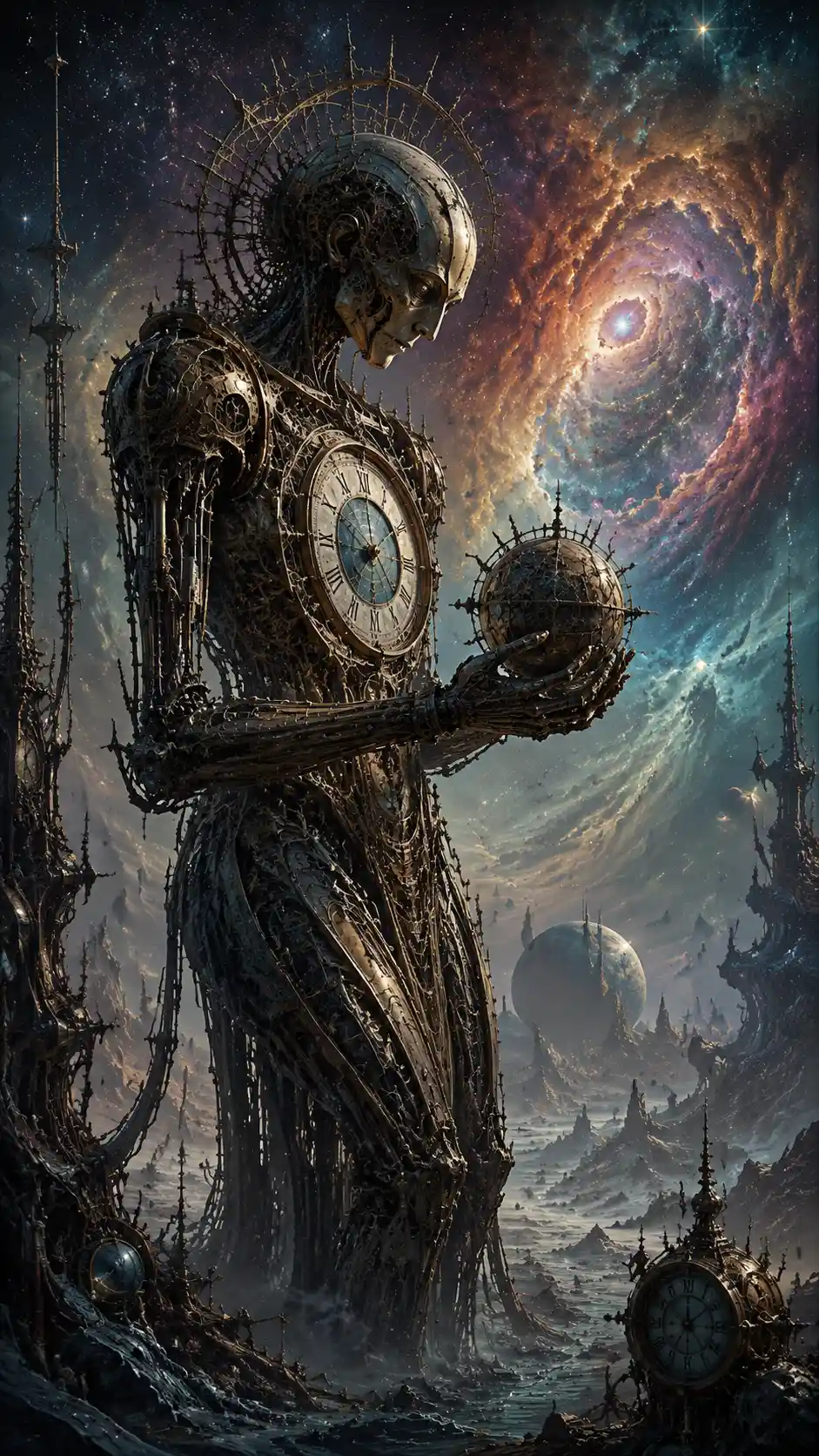 Celestial clockwork automaton on a desolate alien world