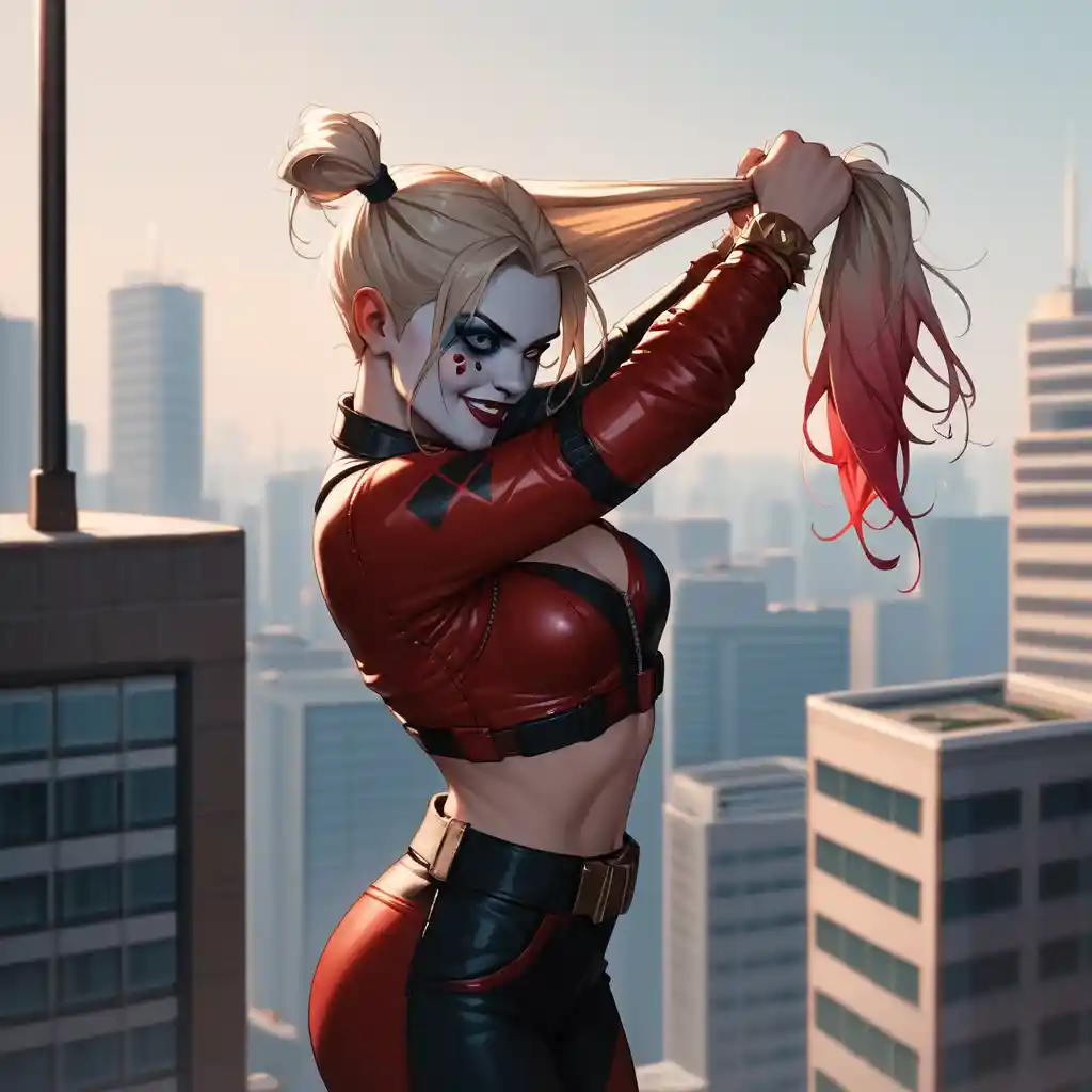 Two masked women battling on a New York city rooftop