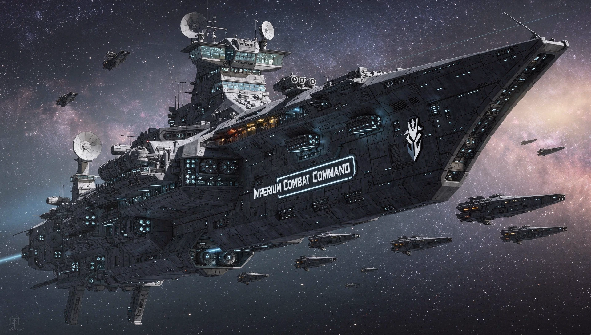 Enorme nave de guerra acorazada de ciencia ficción en el espacio profundo