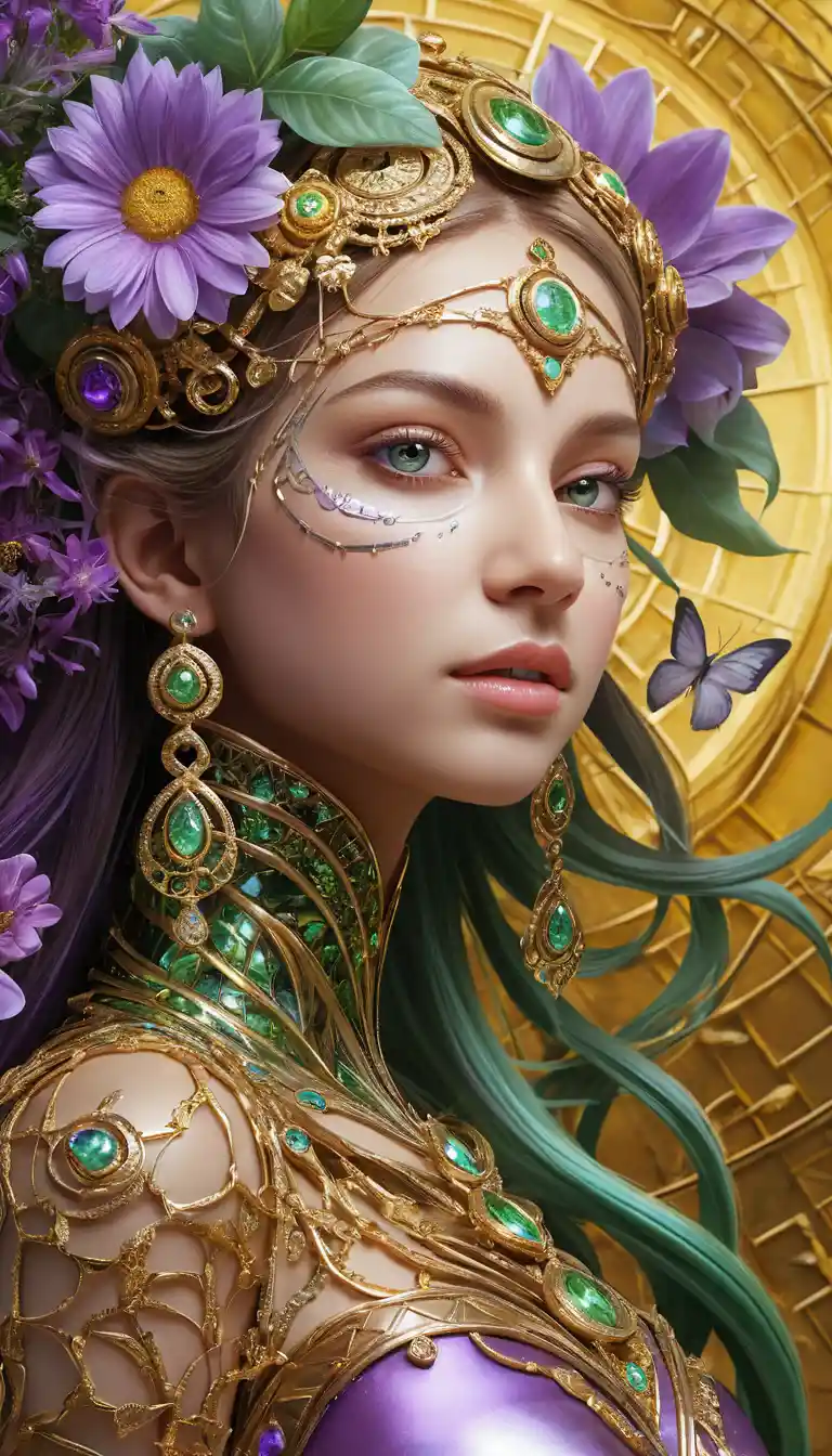 Fantasy portrait of a beautiful girl with harmonic floral energy