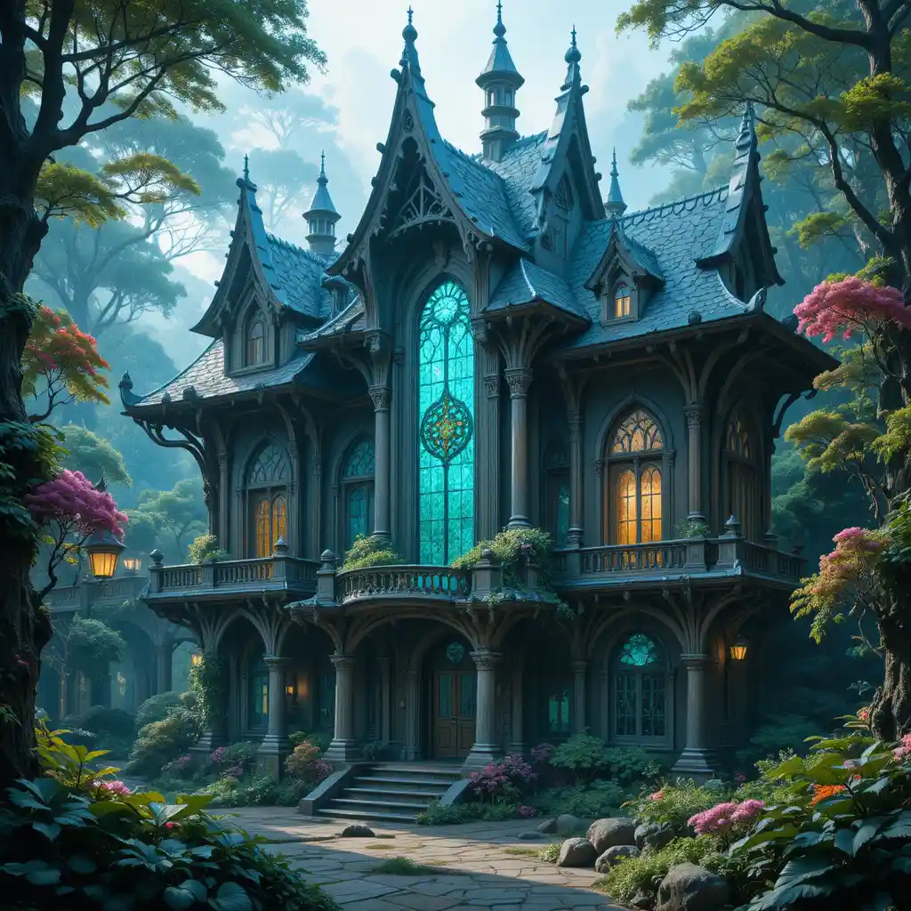Futuristic Fantasy Office Building In A Mystical Forest
