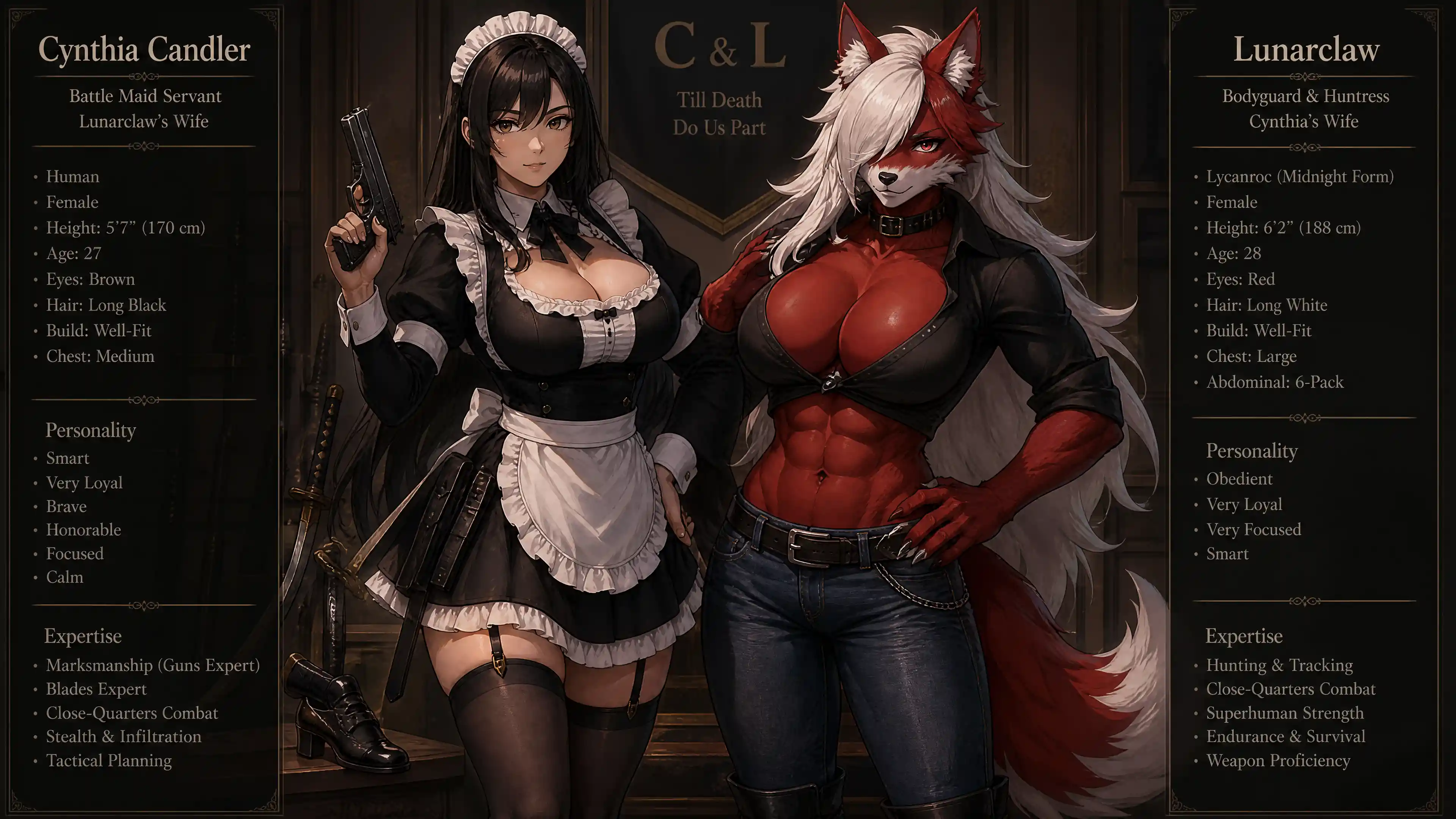 Battle maid warrior woman with long black hair