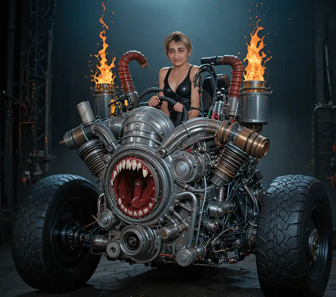 Possessed V8 engine hot rod with demon driver