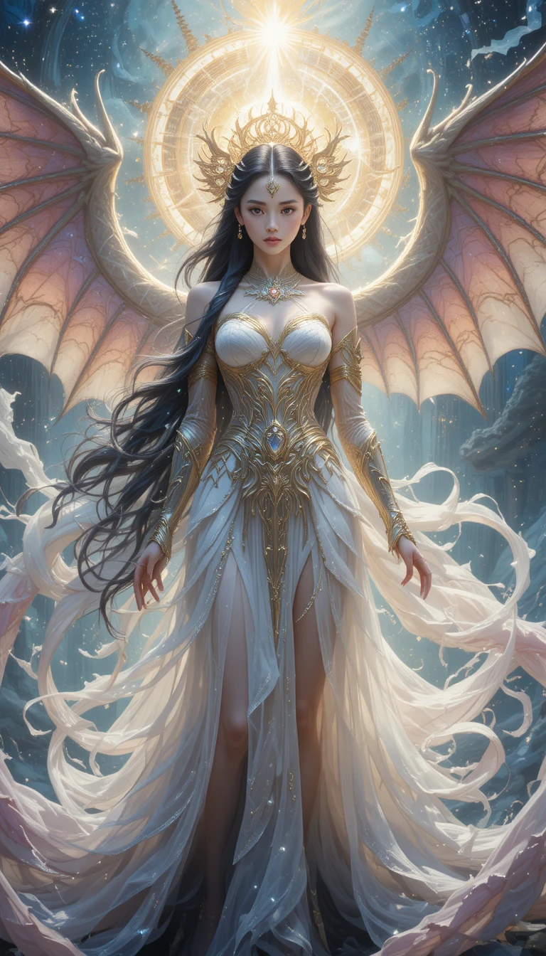 Mujer dragón de anime en un mundo de fantasía místico