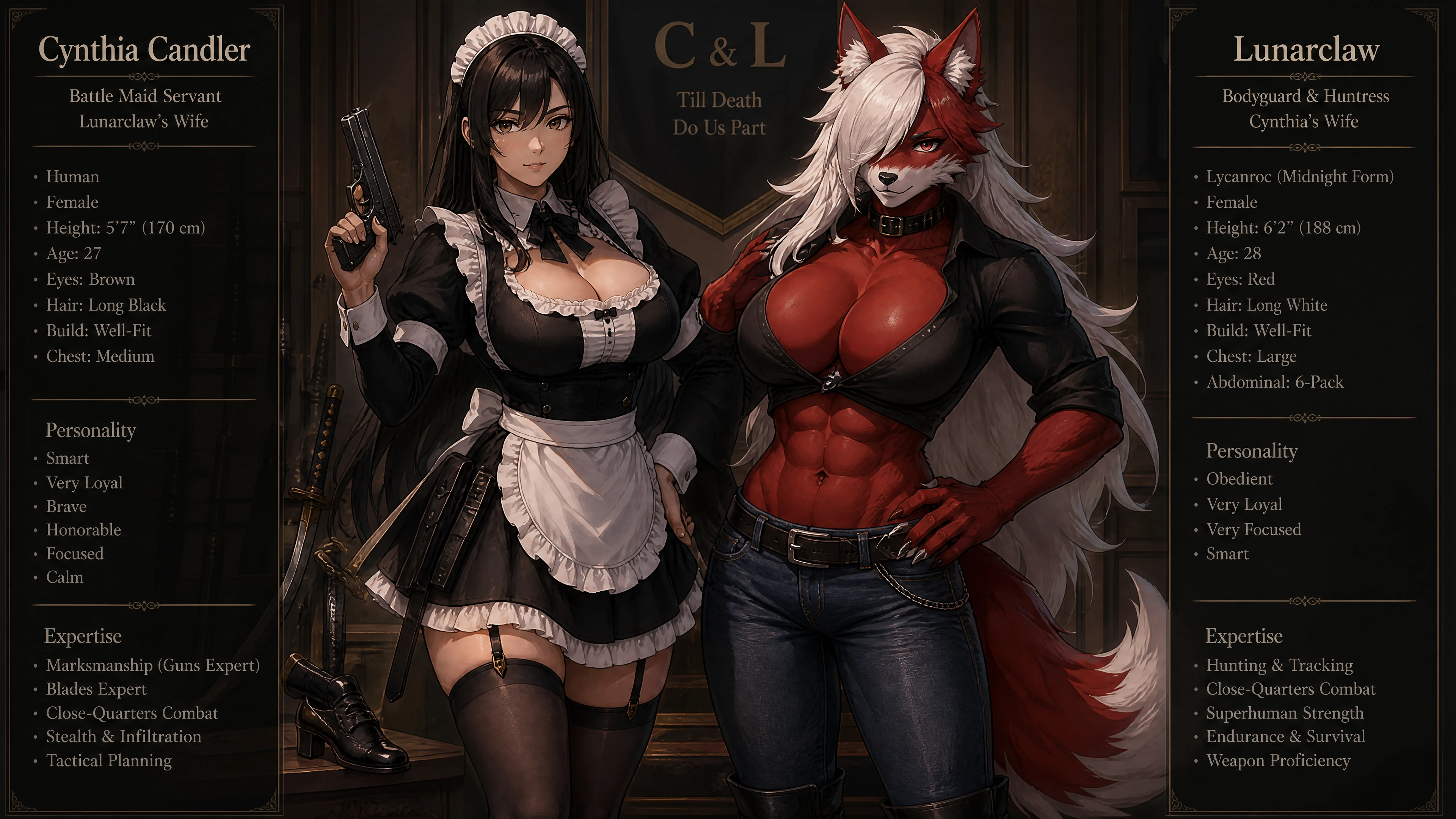 Battle maid warrior woman with long black hair