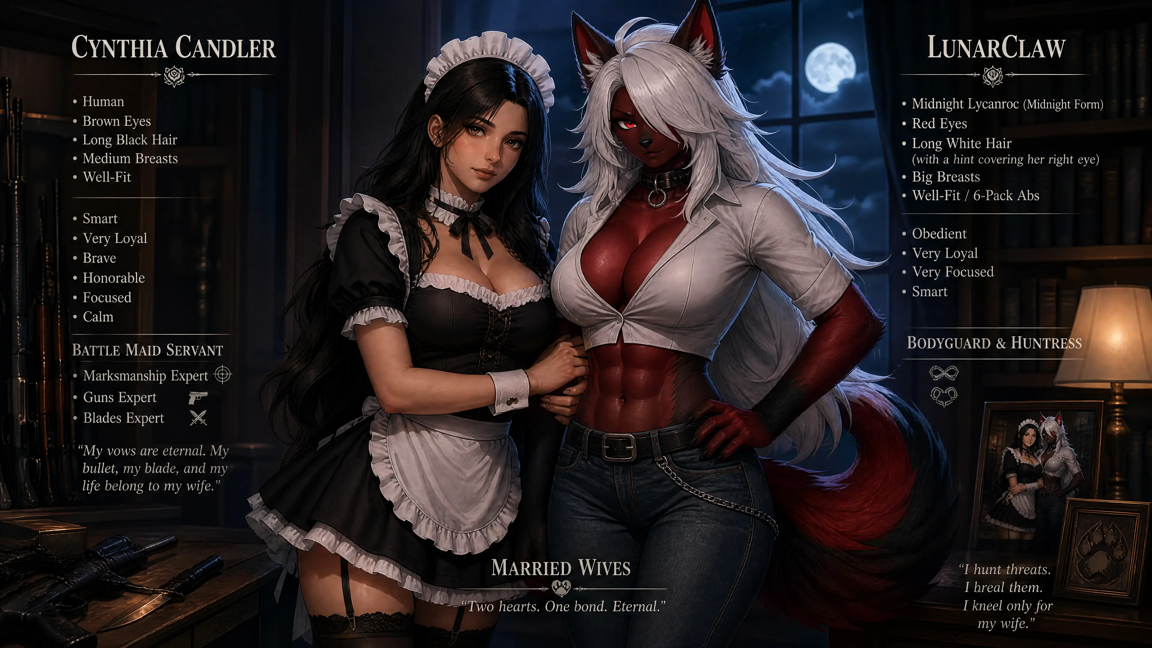 Calm battle maid warrior woman with long black hair