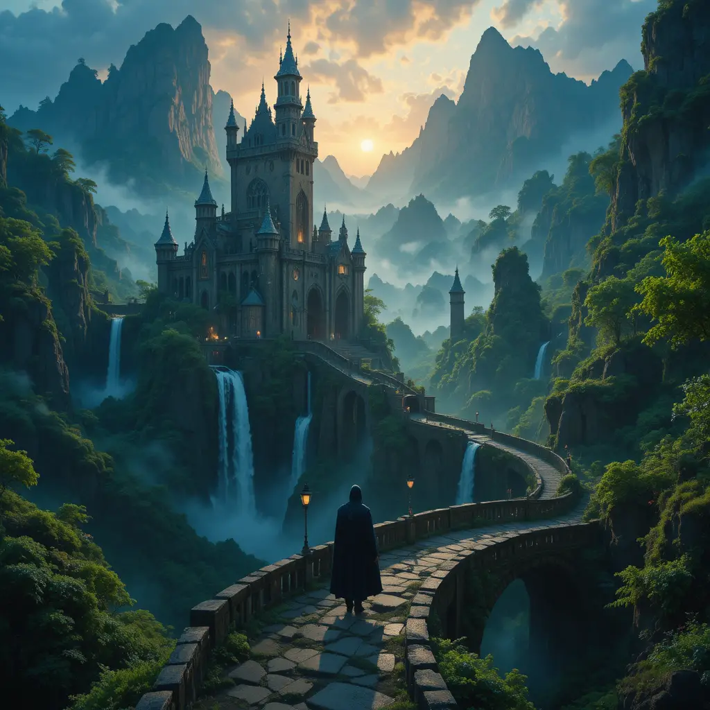 Forgotten fantasy castle in a vast enchanted valley