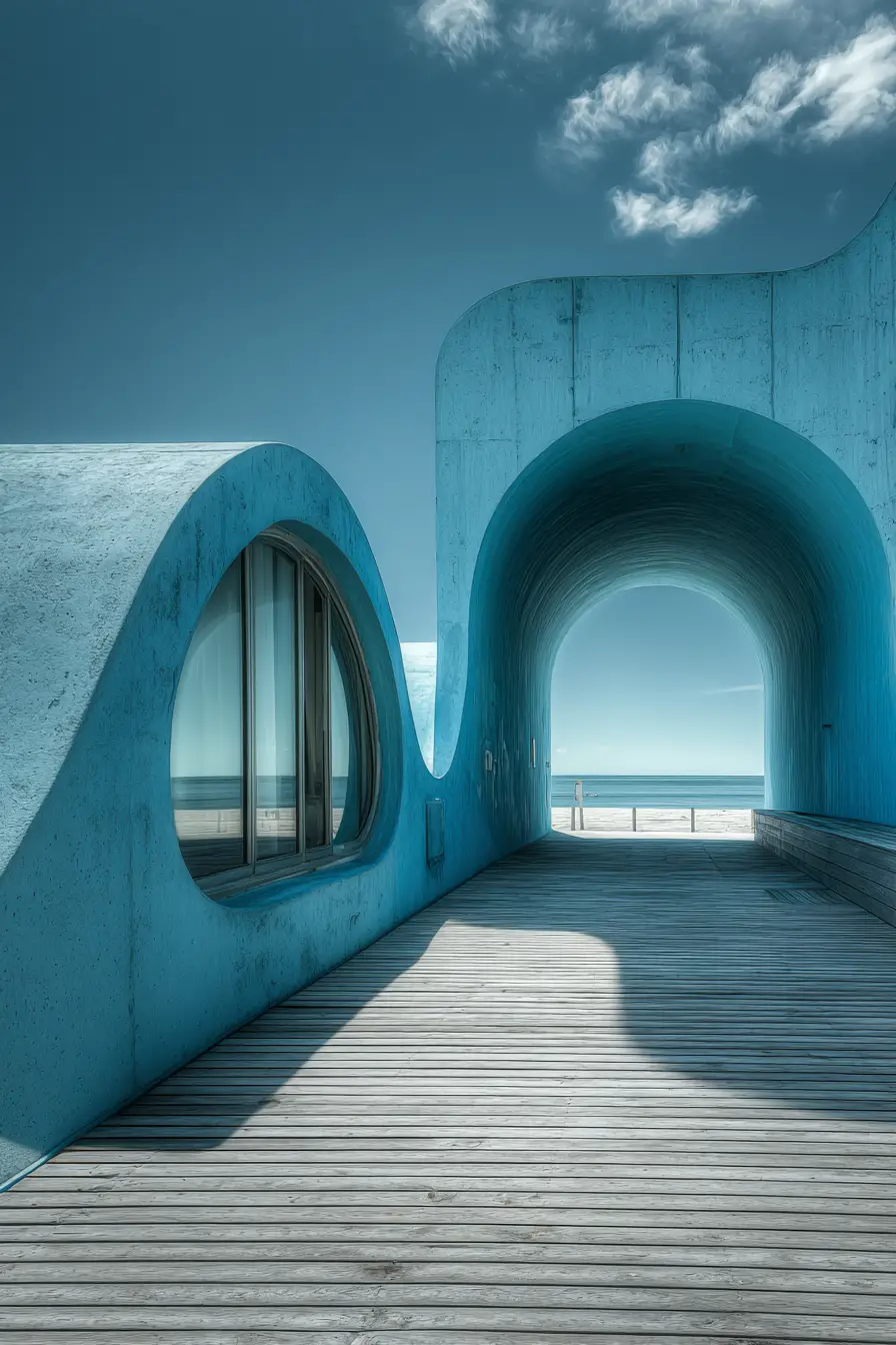 Surreal Drowned Library Rising Above A Mythical Blue Seascape