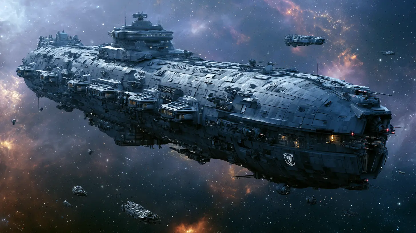 Enorme acorazado de ciencia ficción en el espacio profundo