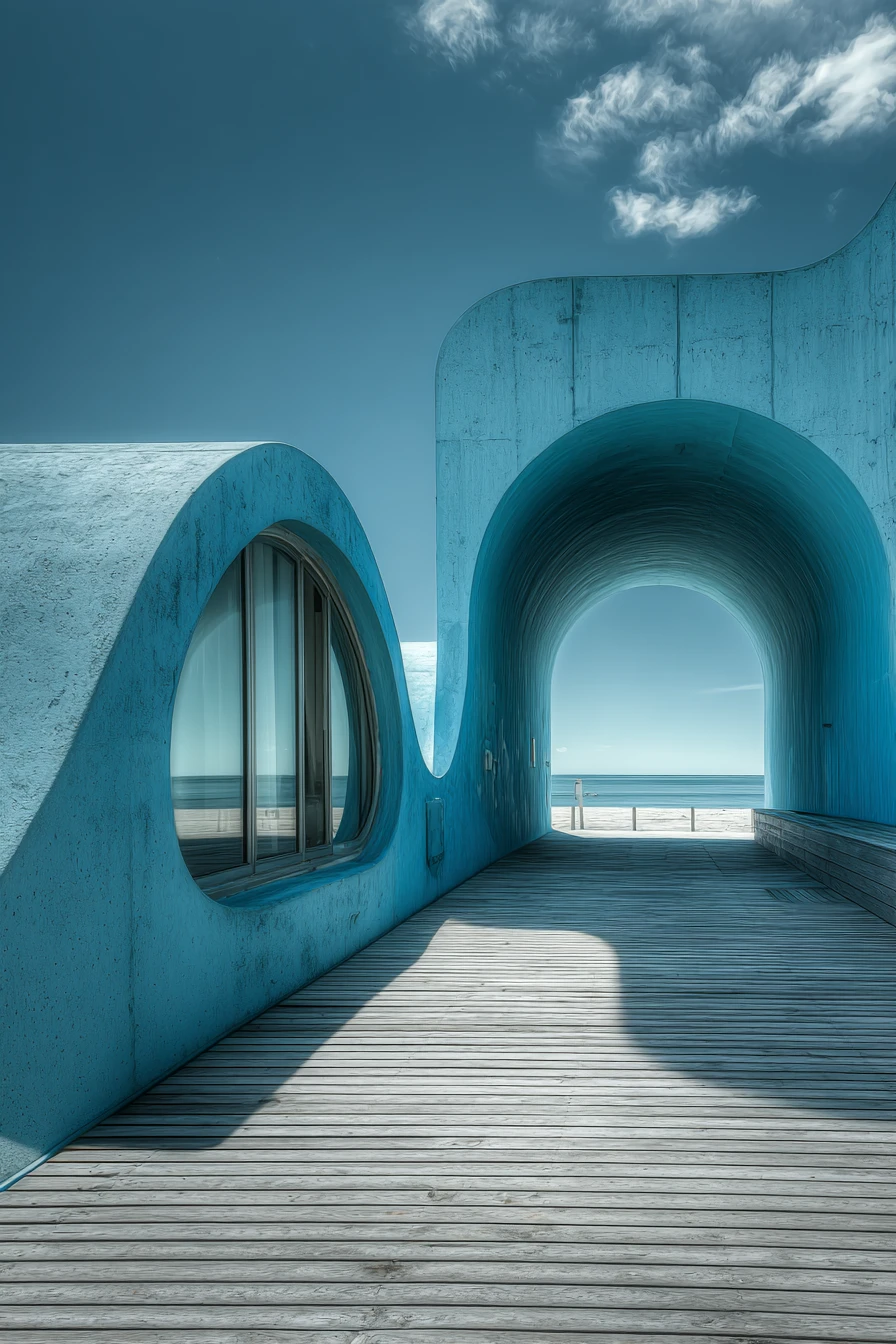 Surreal Drowned Library Rising Above A Mythical Blue Seascape