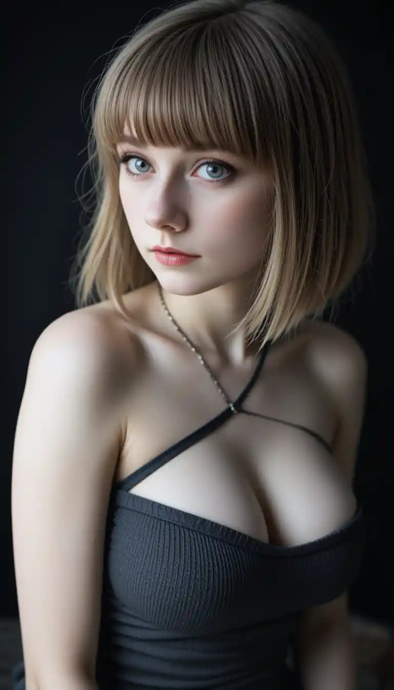 Blonde goth teen girl in glasses with flirty side pose