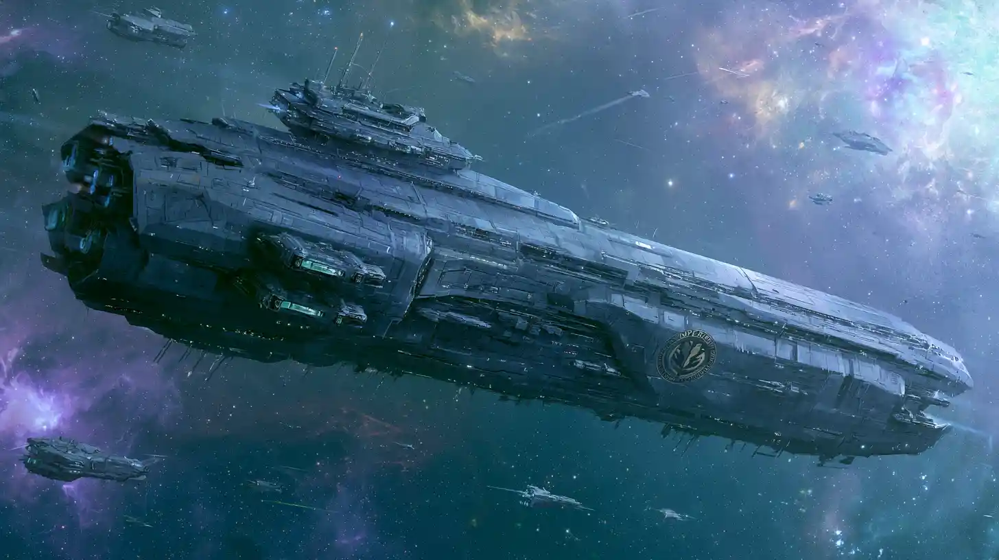 Enorme crucero de batalla de ciencia ficción en el espacio profundo