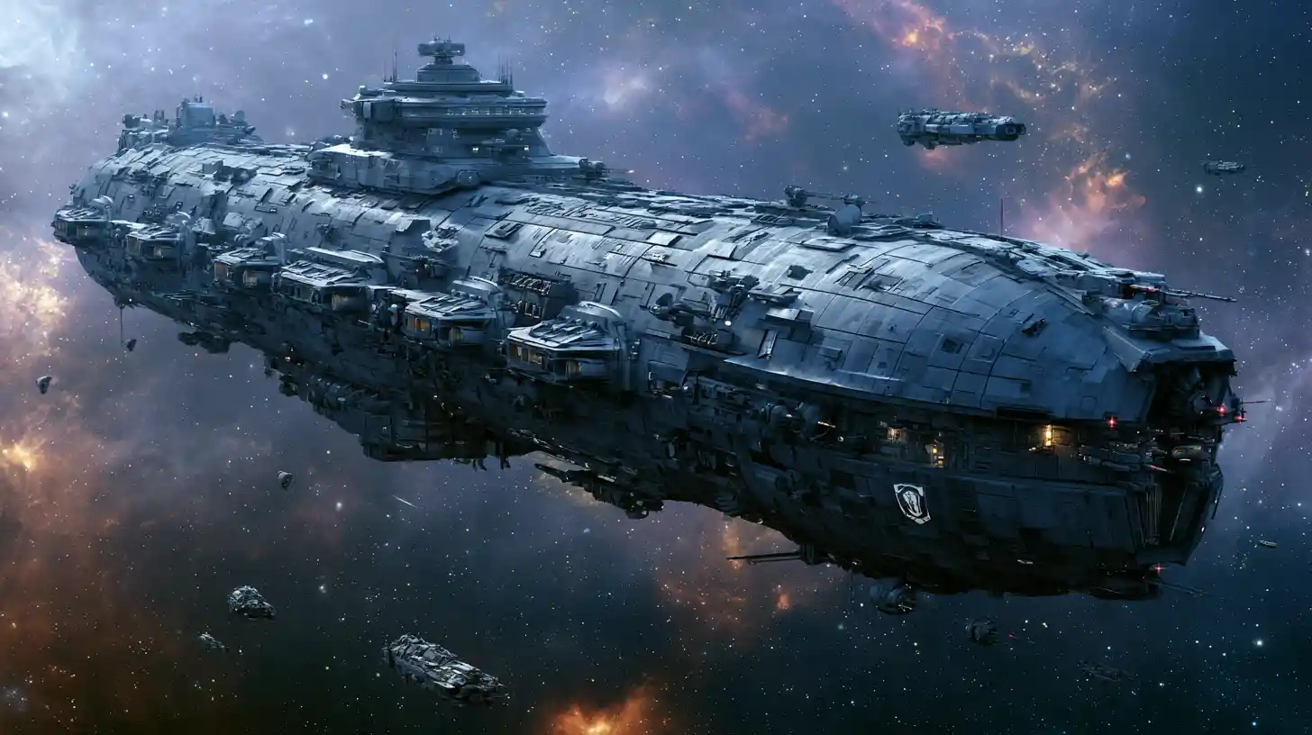 Enorme acorazado de ciencia ficción en el espacio profundo