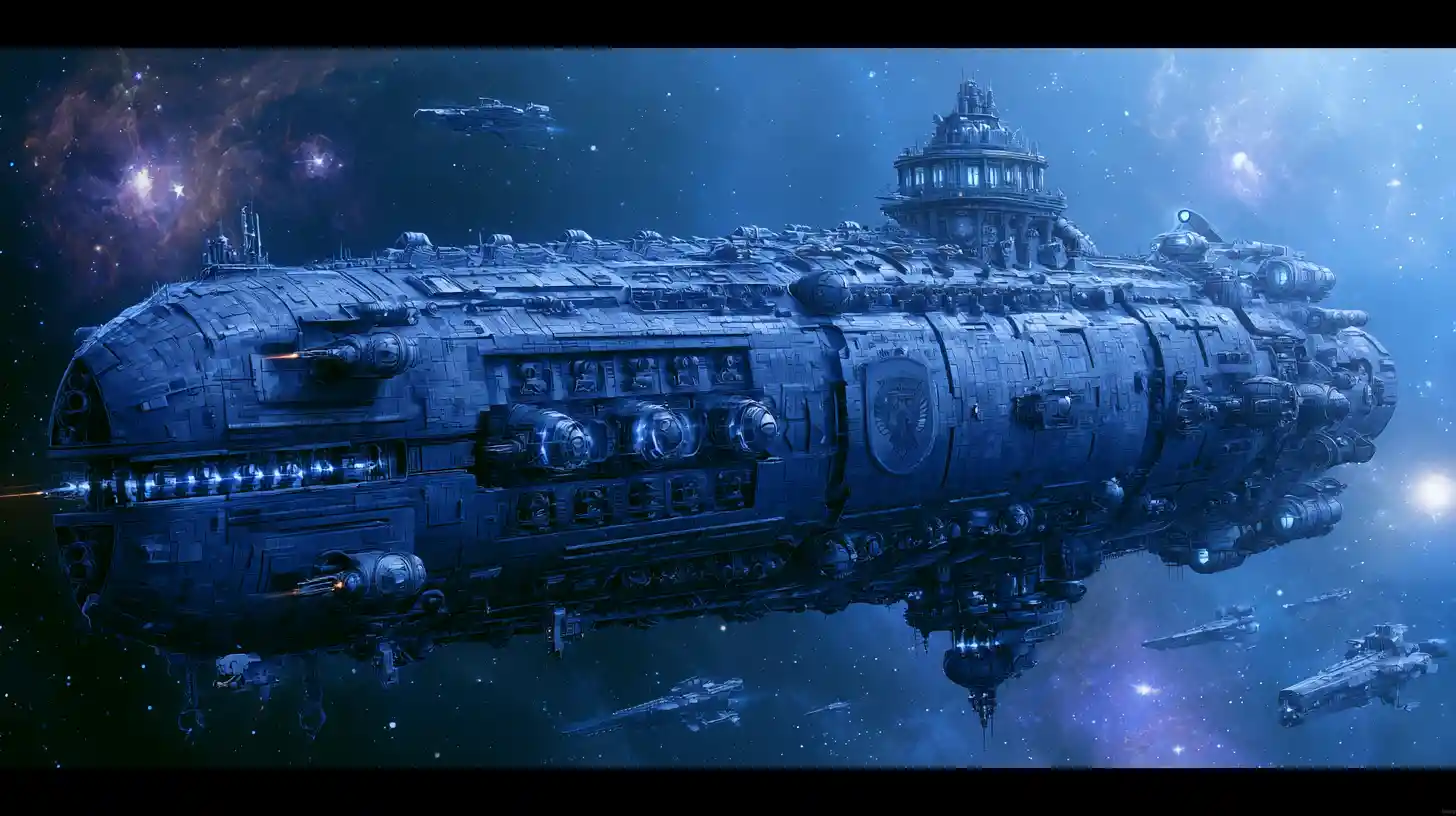 Colossal Futuristic Dreadnought Warship In Deep Space