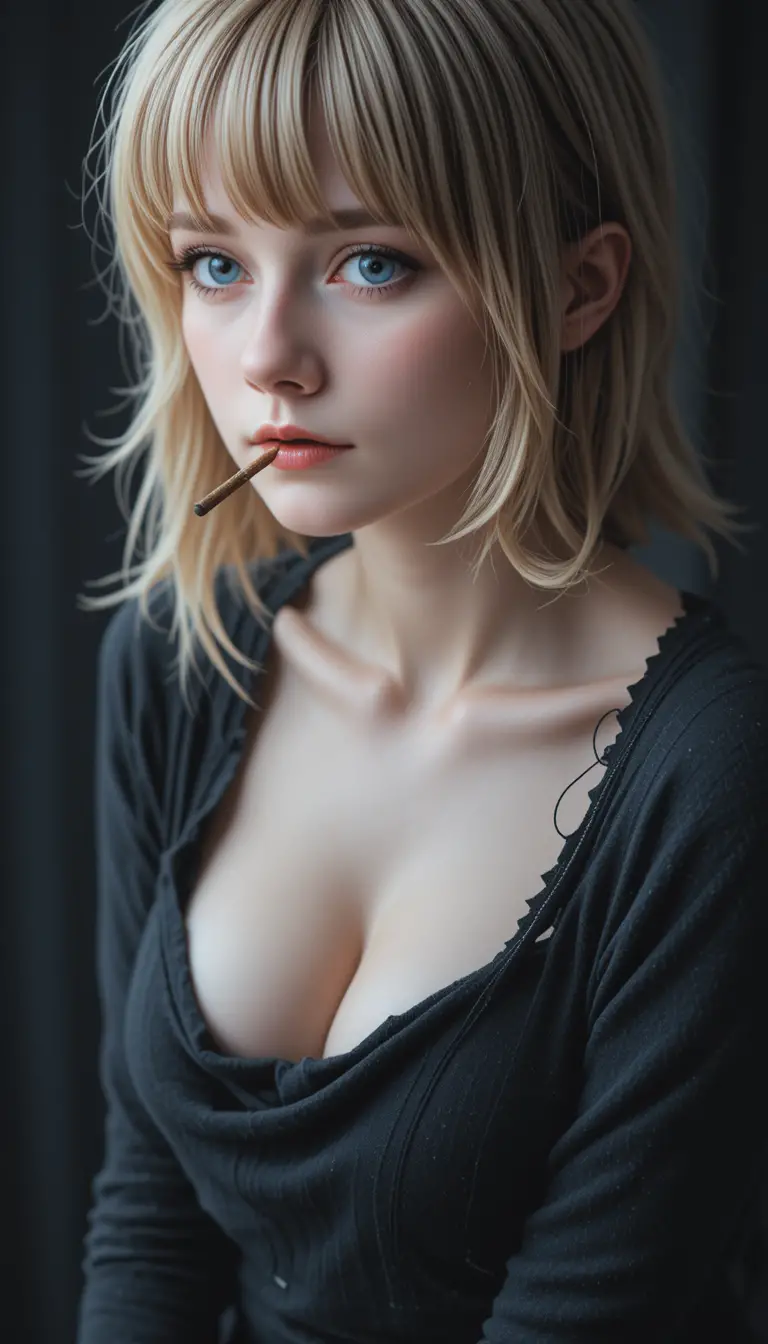 Goth girl portrait in low key side view lighting