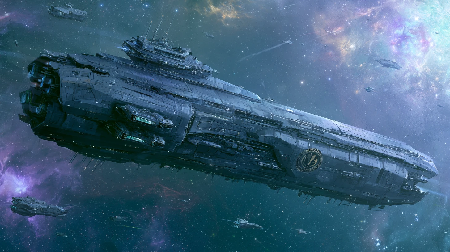 Enorme crucero de batalla de ciencia ficción en el espacio profundo