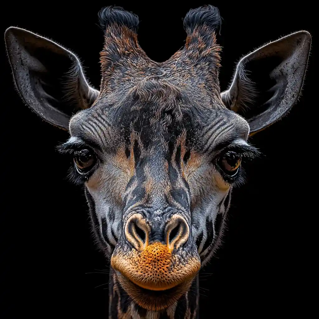 Ultradetailiertes Porträt einer majestätischen Giraffe in gestochen scharfem Fokus