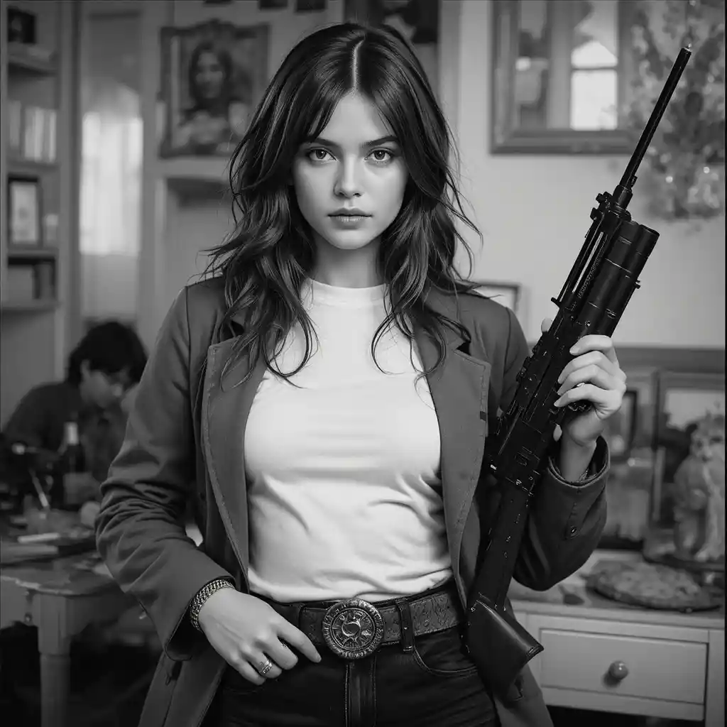 Man casually displaying a handgun at a table