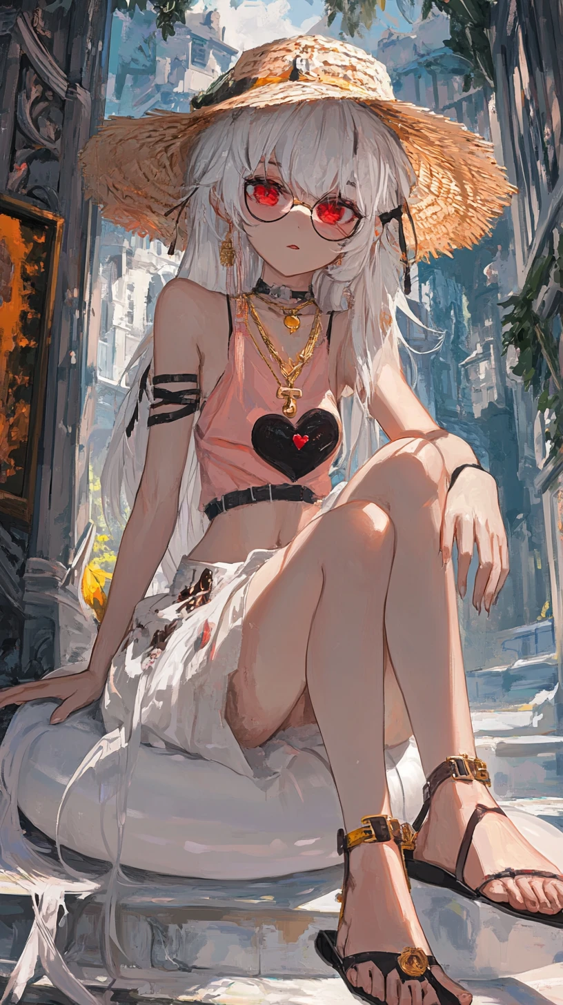 Anime-Mädchen mit weißen Haaren in einem dunklen Knochenpalast