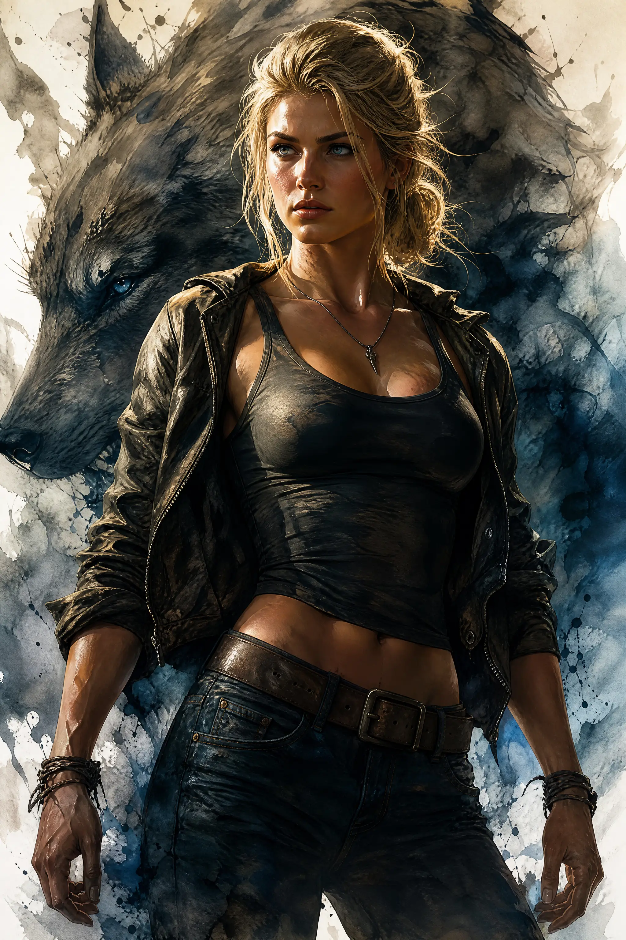 Athletic young woman in dramatic fantasy light