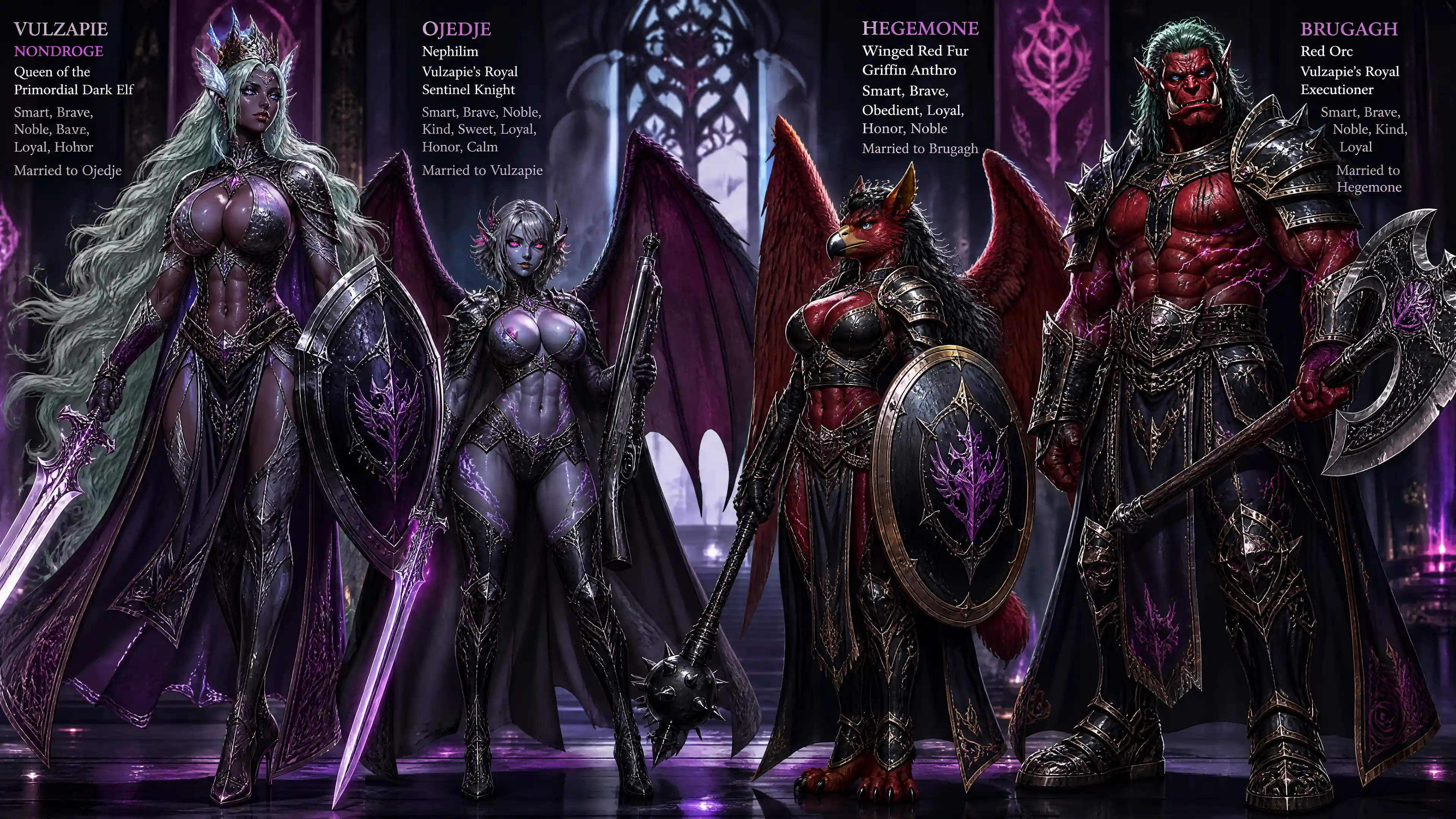 Primordial dark elf queen with sword and shield