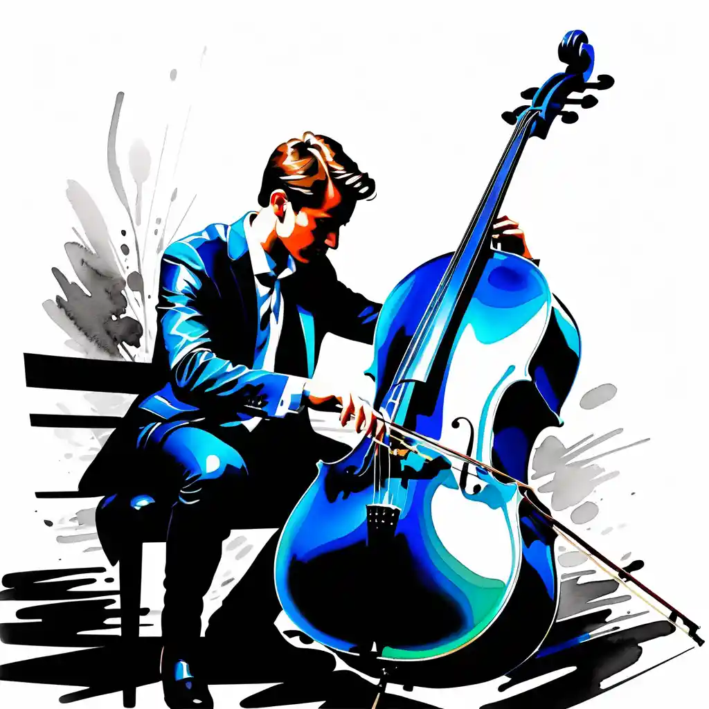 Junge Cellistin stimmt ein Cello in einer editorialen Tintenillustration