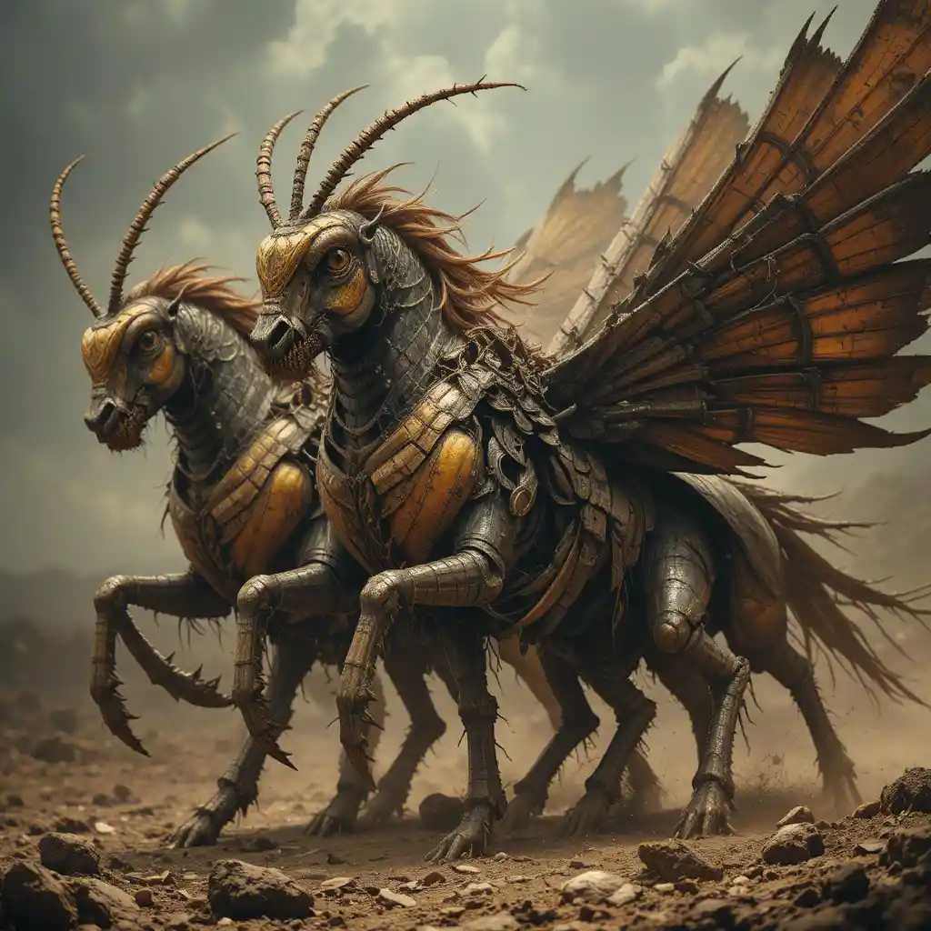 Apocalyptic locust creatures armored for a brutal battle